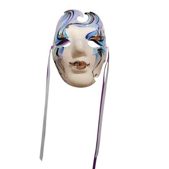 Face Mask Hand Painted with Ribbons Wall Hanging Art Wall Decor - Picture 6 of 10